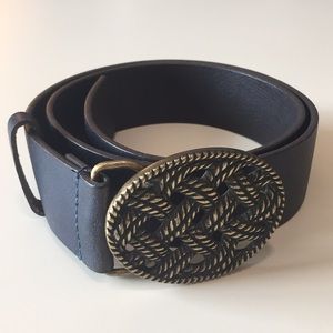 Genuine Leather Navy Belt Brass Buckle